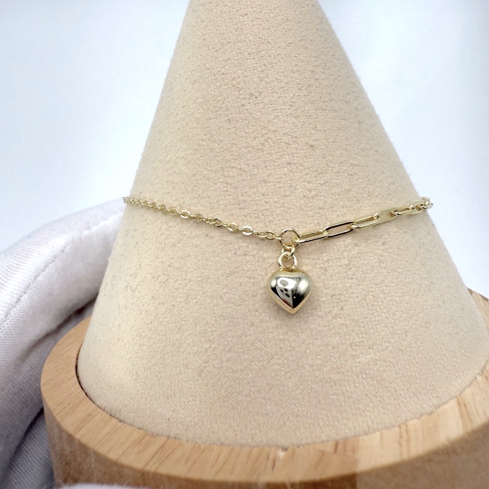 7” Gold Plated over .925 Sterling Silver Heart Bracelet